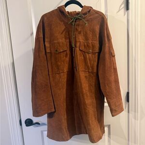 3.	Vintage 90s Y2K Brown Suede Leather Hoodie Coat XL Fully Lined Boho